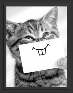 Lustige Katze mit Lächeln auf Papier, Monochrome im Schattenfugen Bilderrahmen / Format: 38x30 im Schattenfugen-Bilderrahmen / Kunstdruck auf hochwertigem Galeriekarton / hochwertige Leinwandbild Alternative