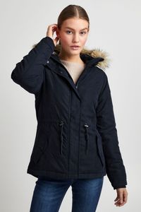 OXMO OXLona Damen Winterjacke Damenjacke Jacke Mit Fellkapuze gefüttert mit hochabschließendem Kragen