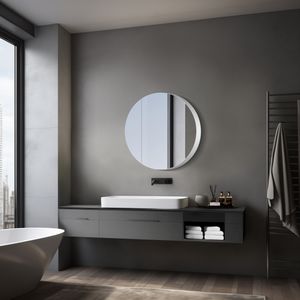 Spiegelschrank mit Beleuchtung Talos Silver Picasso Style Ø80 cm - Spiegelschrank bad mit 2 Ablageflächen - Aluminium - Rückwand verspiegelt Spiegelschrank mit Beleuchtung Talos Silver Picasso Style Ø80 cm - Spiegelschrank bad mit 2 Ablageflächen - Aluminium - Rückwand verspiegelt