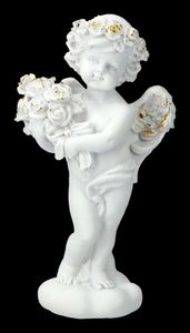 Engel Figur - Putte mit Rosenstrauß - Perfekte Hochzeitsdeko