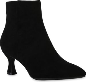VAN HILL Damen Klassische Stiefeletten Stiletto Spitze Schuhe 840599, Farbe: Schwarz Velours, Größe: 38