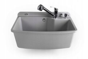 ADGO® Waschbecken Grau Wasserhahn mit ausziehbarem Schlauch Seifenspender