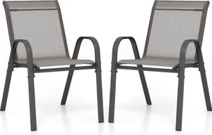 COSTWAY 2er Set Gartenstühle stapelbar, Balkonstühle Terrassenstühle Stapelstühle mit Armlehnen bis 150 kg belastbar, 56x70x84cm Grau