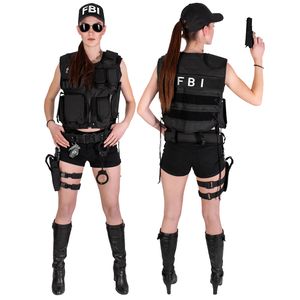 Black Snake® Damen Kostüm SWAT POLICE FBI SECURITY TASK FORCE DEA NYPD SHERIFF | Einsatzweste, Gürtel, Beinholster, Cap, Handschellen - FBI - XS/S
