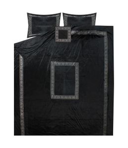 TAGESDECKE 250 x 260 cm 4-TEILIG SCHWARZ Besteckt mit Paneelen Polyester Bettüberwurf Patchwork mit 3 Kissenbezug geeignet für das ganze Jahr, aus Atmungsaktive Materialen Medusa Mäander