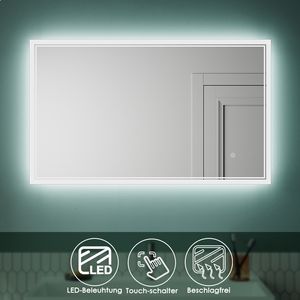 LED Badspiegel Mit Stromausfallspeicher und Anti-Beschlag-Funktion 100×60cm，Taktile Schalter，IP44 ，Horizontale/vertikale Aufhängung