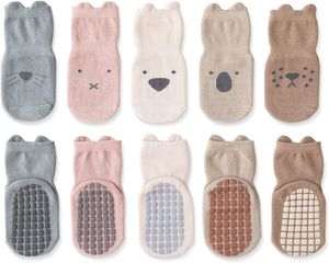 Baby Socken Anti-Rutsch, 5 Paar Rutschfeste Kindersocken für Mädchen Jungen Kleinkinder, Stoppersocken unisex, Baumwollsocken Süß, Rutschsocken, Noppensocken(1-3 Jahre(M))