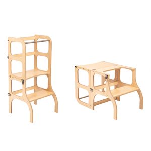 Ette Tete Step'n'Sit Lernturm klappbar aus Holz | Montessori Küchenhelfer für Kinder | 2-in-1 Lernstuhl mit Tisch