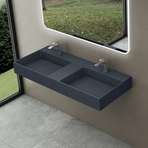 doporro Design Doppelwaschtisch 120x48x13 cm Doppelwaschbecken mit verstecktem Ablauf in Anthrazit aus Mineralguss als Aufsatzwaschbecken und Hängewaschbecken geeignet col12 doporro Design Doppelwaschtisch 120x48x13 cm Doppelwaschbecken mit verstecktem Ablauf in Anthrazit aus Mineralguss als Aufsatzwaschbecken und Hängewaschbecken geeignet col12