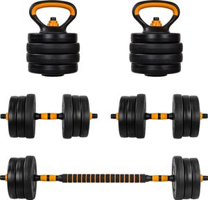 MOVIT 6in1 Hantelset 30 kg orange XXL Profi Hantel Set 2er Kurzhanteln Kettlebell Push Up Griffe Langhanteln verstellbar mit Gewichten