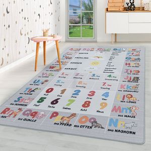 Lernenmatte Kinderteppich Mädchen Alphabet Jungen & Spielen Teppich Kinderzimmer, Farbe:Grau , Größe:140 x 200 cm