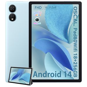OSCAL Pad80wifi 10,51" FHD Tablet mit Hülle, 18(6+12)GB RAM+256GB ROM(1TB erweiterbar), Android 14, 8200 mAh Akku, Widevine L1/Face Unlock, Blau