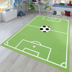 Kinder-Teppich, Spiel-Teppich Für Kinderzimmer Mit Fußball-Design, In Grün Größe 140x200 cm