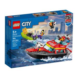 LEGO 60373 City Feuerwehrboot, Spielzeug, das im Wasser schwimmt, mit Rennboot, 3 Minifiguren und Jetpack, Feuerwehr-Boot-Spielzeug Geschenkidee für Jungen und Mädchen ab 5 Jahren