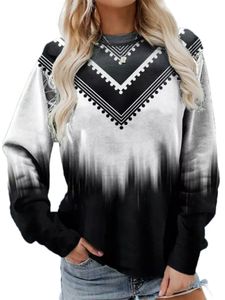Frauen Digital Druckpullover Winter Langhältig Sweatshirts Lose Fit Crew Neck Sweatshirt,Farbe:Schwarz-Weiss,Größe:L