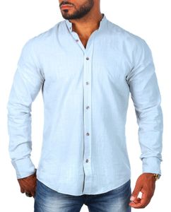 Carisma Herren Leinen Baumwoll Mix Stehkragen Hemd langarm regular fit 8389, Grösse:3XL, Farbe:Hellblau