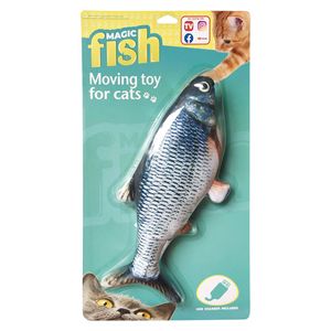 Magic Fish das Original - Katzenspielzeug, zappelnder Fisch mit Minze, USB, Plüsch, 32 cm - aus TV Werbung
