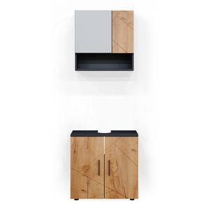 Vicco Bathroom furniture set Irma, 2 parts, base cabinet 60 cm, Anthracite/Oak