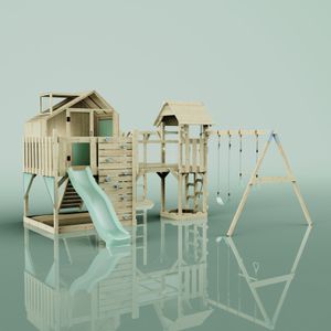 OutdoorToys Spielturm Knut aus Holz in Grün Trapezschaukel