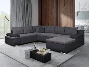 Sofa Couch Ecksofa Eckcouch Wohnlandschaft Schlaffunktion Marcello XXL Schwarz-Grau