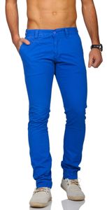 Rerock Herren Chino Sommer Hose Pants Slim Fit schmale Passform Vintage Look 3301, Grösse:W32, Farbe:Blau