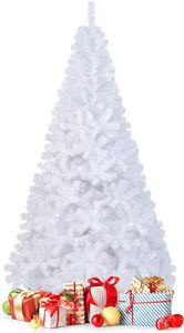 GOPLUS 210 cm Künstlicher Weihnachtsbaum, Weißer Tanne Christbaum mit Metallständer, Festliche Weihnachtdekoration für Drinnen, Einfacher Aufbau & Lagerung, Weiß