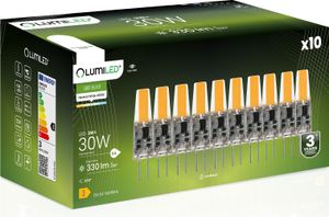 LUMILED LED žiarovky G4 Sada 10 žiaroviek 3W = 30W 4000K Neutrálna biela 330lm 360° 12V AC/DC Mini malá žiarovka Úspora energie Žiadne blikanie COB