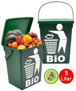 Mülleimer 5L - Biomüll Behälter mit Deckel - Grün - Bioeimer klein für Küche - Abfalleimer Komposteimer Bioabfall