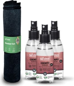 bio-chem Cockpit-Pflege 3X 100 ml Cockpitspray + Mikrofasertuch I Auto Innenraum Reiniger mit schonender Pflege für Leder und Kunststoff I Sorgt für strahlenden Glanz mit Schutz