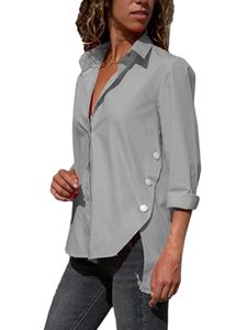 Damen Blusen V-Ausschnitte Tshirt Massive Hemden Lässige Sommer Shirts Oberteile Farbe:Grau,Größe S