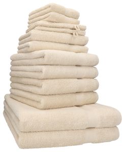 Betz 12-tlg. Handtuch-Set PREMIUM 2 Duschtücher 4 Handtücher 2 Gästetücher 2 Seiftücher 2 Waschhandschuhe  Farbe: sand
