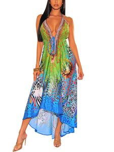 Sommer-Strandkleid Mit Langem Rock Für Frauen Im Sommerdruck,Farbe: Blau,Größe:M