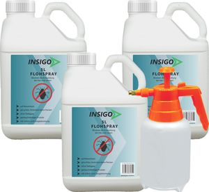 INSIGO 3x5L + 2L Sprüher Anti-Flohspray, Mittel gegen Flöhe, Flohschutz, Katzenfloh, Hundefloh, Insektenschutz, gegen Ungeziefer & Parasiten, Innen & Außen