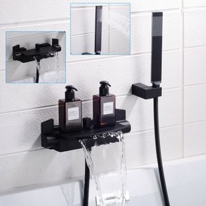 Badewannen Wasserfall Mischbatterie Badewannenarmatur Duschset Schwarz Messing Shower Set Einfache Installation