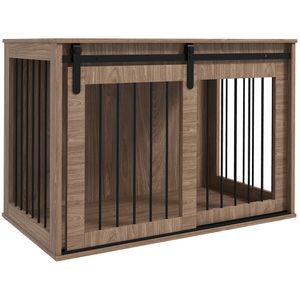 PawHut Hundekäfig Hundebox mit Schiebetür, Hundehütte Indoor mit Holzoptik, Verriegelung, Hundehaus für große Hunde bis 30 kg, 98 x 58 x 67 cm, Walnuss