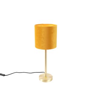 QAZQA - Modern Messing Tischlampe mit gelbem Schirm 20 cm - Simplo I Wohnzimmer I Schlafzimmer - Stahl Zylinder I Rund - LED geeignet E27