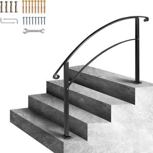 SucceBuy 4-stufiger Handlauf aus Schmiedeeisen für 1–4 Stufen, mattschwarzes Treppengeländer für den Außenbereich mit Montagesatz