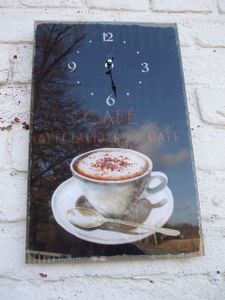Charmante Wanduhr Küchenuhr Kaffee-Motiv Specialiste Du Cafe Glas