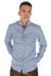 OS Trachten Herren Hemd Langarm Trachtenhemd mit Stehkragen Prabu, Größe:41/42, Farbe:mittelblau