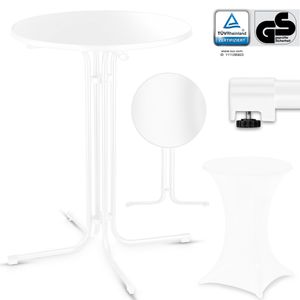 VESKA® Gastro Stehtisch Ø 80cm inkl. Husse, Bistrotisch klappbar Indoor & Outdoor, höhenverstellbare Füße, Klapptisch rund - Partytisch, Empfangstisch