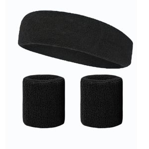 Sport Schweißband Stirnband Armband, Erwachsenen Schweißbänder Baumwolle Fitness Schutz, Atmungsaktiv Schwarz