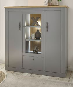 Highboard "Rideau" in grau und Eiche Landhaus Vitrine 138 x 142 cm