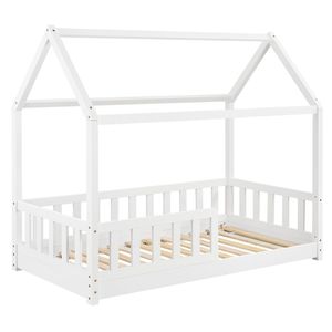 Juskys Kinderbett Marli 80 x 160 cm - Rausfallschutz, Lattenrost & Dach - Holz Weiß