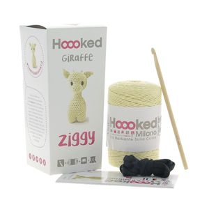 Hoooked Eco Barbante Kit, Giraffe Ziggy Amigurumi Komplettset mit Wolle, Häkelnadel und Anleitung : Popcorn Farbe: Popcorn