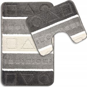 Badteppich Set 2-tlg. Analitik - Badezimmer Teppich Rutschfest & Weich - Badteppich, Badvorleger - Badematten Set Grau/Beige 50x80 cm