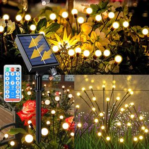 4x Solarlampen für Außen Garten, Solar Gartenleuchten Gartendeko Glühwürmchen Licht mit Timer und Fernbedienung, Garten Wege Rasen Balkon Deko