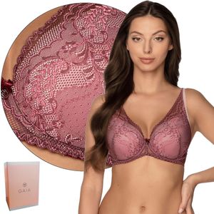 Gaia - 1183 - IRENE Push Up Damen Semi Soft Bh Irene Vollschalen mit Blumen Stickerei - Burgund - 75B