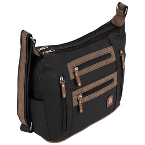 Damen Tasche Schultertasche Umhängetasche Crossover Bag Leder Optik Handtasche BLACK-APRICOT