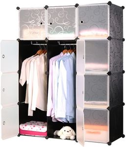 NAIZY Skládací šatní skříně Zásuvný policový systém Šatní skříň pro ukládání oblečení pro ukládání a organizaci hraček Oblečení Knihy Černá reliéfní 12 mřížek