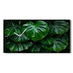 Wohnzimmer-Bild Leinwand Uhr 60x30 Gemälde Blüten Pflanzen Monstera Blätter - weiße Hände